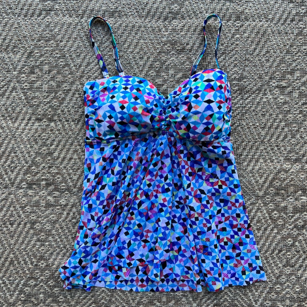 Profile by Gottex Colorful‎ Pink & Blue Pinwheels Geometric Tankini Top Womens 8